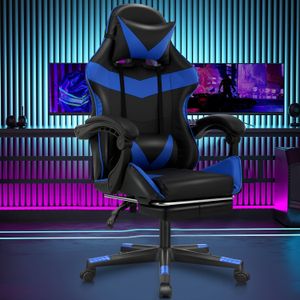 TEMU Ergonomischer Gaming-Stuhl - Schwarz & Blau, Höhenverstellbar, Verstellbare Rückenlehne, Drehstuhl für mit Lendenwirbelstütze für Zuhause und Büro
