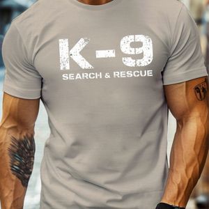 TEMU K-9 Graphic Tee - Herren-T-Shirt, Herren-Casual Black Round Neck Short Sleeve, leichtes Polyester, Sommer-Oberteil mit ""K-9 "" Print, leichte Sommerbekleidung | Graphic Tee