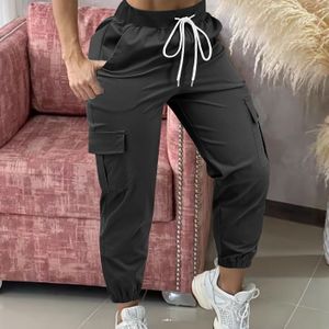 TEMU Damen Cargo-Hose, Polyester, Einfarbig, , Gewebte Hose, mit Kordelzug