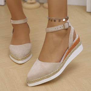 TEMU Sandalen mit keiliger Sohle, dicker Sohle, offener Rückenpartie, Seilboden und Schnalle, Damen Schuhe in Übergröße.