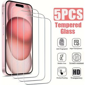 TEMU 5er-Set Speziell für iPhone 16 15 14 11 Pro Max Gehärtetes Glas Displayschutzfolie mit Vollabdeckung, Fingerabdruckresistent und Hochauflösendem Glatt-Touch