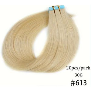 TEMU Echthaarverlängerungen, 16-26 , Gerade, #613 Platinblond - Langlebiges nahtloses Klebeband, natürliche und dicke Haarverlängerungen für Frauen, -Packung - Langlebig und bequem