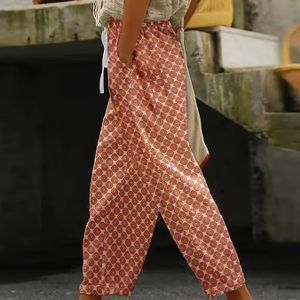 TEMU Damen-Print-Karos-Karos-Freizeithose, Sommer-Langhose, bequem und atmungsaktiv, mit , elastischer Taille, gerade Hose.