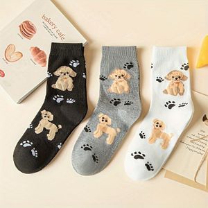 TEMU 3 Herbst/Winter Cartoon Welpenabdruck Trendige Damensocken in Mid-Calf-Länge College-Stil Vielseitige Outdoor-Persönlichkeitssocken für Frauen