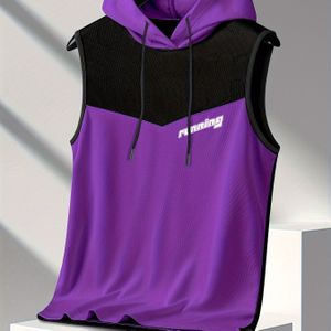 TEMU Farbblock- und Buchstabengrafik, lässiges ärmelloses Tanktop mit Kapuze für Herren, sportliche Sportbekleidung für Aktivitäten und , für den Sommer im Freien