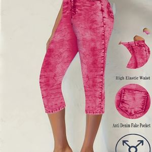TEMU Elegante, enge, sieben- oder achtteilige Hose mit geometrischem Muster, lockerer Passform, für Erwachsene, Frühling/Sommer