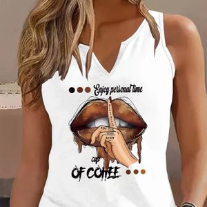 TEMU Schwarze Ärmellose V-Ausschnitt Tanktop Für Damen Mit Kaffee-Design - ""Genieße Deine Freizeit""-Design, Lässiges Frühling-/Sommer-Oberteil, Lässige Kleidung|V-Ausschnitt Tanktop|Graphic Tanktop