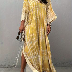 TEMU Plus Size Damen Bohemian Strandkleid Kaftan ? Leichtes Sommerkleid mit Seitenschlitzen, Zufälliger Druck, Elegante Spezialkollektion für Poolside & Freizeit, Fließender Stoff