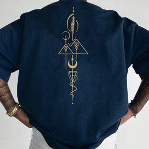 TEMU Herren Marineblaues Grafik-T-Shirt - 100% Polyester, Lockere Passform, Lässiges Rundhals-T-Shirt mit Einzigartigem Geometrischem Druck, Ideal für Frühlings- & Sommeraktivitäten im Freien