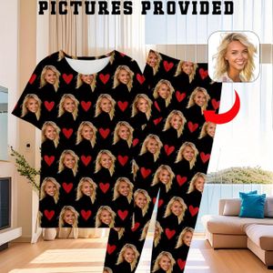 TEMU Herren Pyjama-Set mit individuellem Fotodruck - Kurzarm-T-Shirt mit Rundhalsausschnitt & lockere , Personalisiertes 3D-Gesichts- & , Bequeme Nachtwäsche für Frühling/Sommer