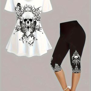 TEMU Damenmode Bedruckte Sieben-Acht-Hosen Kurzarm-T-Shirt Bedruckter Anzug