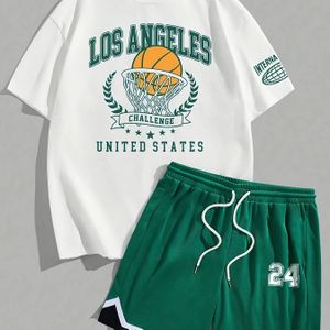 TEMU 2-teiliger Herren-Sommer-Basketball-Training-Laufanzug, Basketball-Kurzarm-T-Shirt und 24 Shorts-Set
