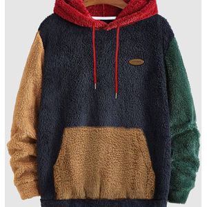 TEMU Herren Plüsch Hoodie mit Kontraststickerei, Warm für Herbst/Winter, Langarm, Maschinenwaschbar