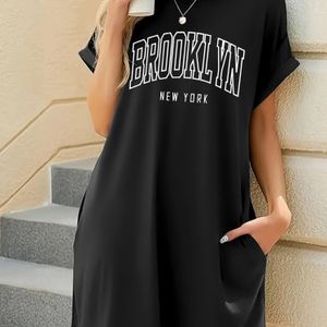 TEMU Sommerliches Damen-Langhemd mit Rundhalsausschnitt und Kurzarm, Bedruckt