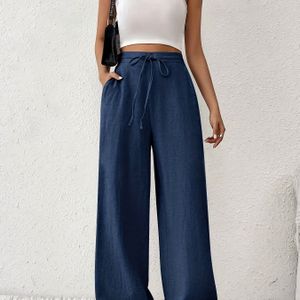 TEMU Damen-High-Waist-Sweatpants mit Kordelzug - Schwarz, einfarbig, bequemer, lässiger Stil für alle Jahreszeiten