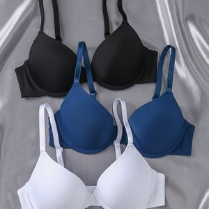 TEMU 3er-Pack Damen Basic -BHs mit Bügel, nicht herausnehmbare Polsterung, Strickstoff einfarbige Dessous