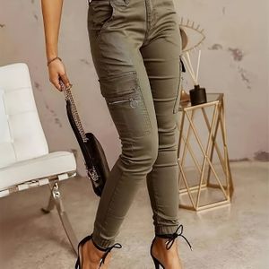 TEMU Damen-Hochtaillierte Cargo-Hosen, Uni-Farbe, Mehrfach--Design, Legerer Stil, Ohne Gürtel, Sommer-Mode, Hellblau, Slim-Fit, Erwachsene - Bequeme Mode|Schlanke Jeans|-Details