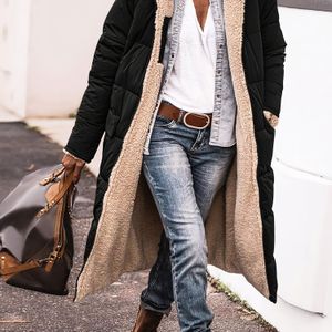 TEMU Elegante, lange Steppjacke mit Fleecefutter, Polyester, einfarbig, knielang, normaler langer Ärmel, Reißverschlussdetail - Winterwarme Oberbekleidung
