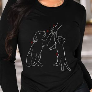 TEMU Hundefreundschaft Druck Damen Langarmshirt Neues Frühling und Sommer