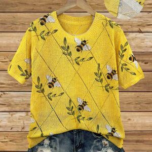 TEMU Trendiges neues Frühling- und Sommer-Top für Damen mit kurzen Ärmeln und Rundhalsausschnitt, das ein Bienenmuster und einen digitalen Druck aufweist, für den und stilvolle Outfits.