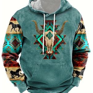 TEMU Ethnischer Muster-Druck-Hoodie, Coole Hoodies Für Männer, Lässiges Grafikdesign-Kapuzenpullover Für Herren, Streetwear Für Den Winter Und Herbst, Als Geschenk