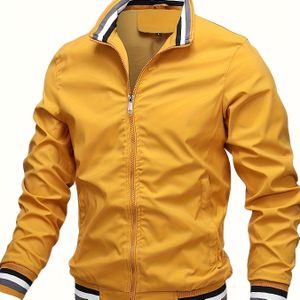 TEMU Herren Freizeit Stehkragen College Jacke - 100% Polyester Einfarbig Leichte Bomberjacke mit Reißverschlussleiste und langen Ärmeln für Wandern & Freizeitkleidung