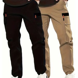 TEMU Herren-Los-Cargo-Hose - Schwarz, Polyester, Nicht-Dehnbar, , Regular-Fit, Mehrere , Casual-Sport-Stil, Outdoor-Aktivitäts-Hosen|Casual-Fit-Hosen|Langlebiges Casualwear