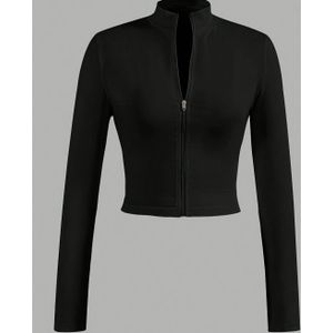 TEMU Damen Y2K Style Reißverschluss-Stehkragen Langarm Crop Top, einfarbiges Stretch-Polyester Slim Fit T-Shirt für Freizeitkleidung, -Essential mit Reißverschluss-Detail