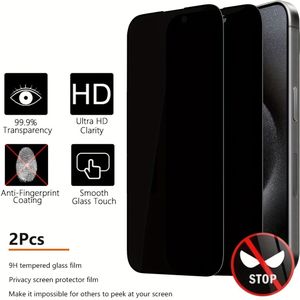 TEMU 2er-Pack Panzerglas-Privacy-Schutzfolie für iPhone 15, 14, 13, 12, 11 Pro Max, 7/8/SE2, X/XS, XR - 9H-Härte, glänzende Oberfläche, Anti-Spionage-Technologie