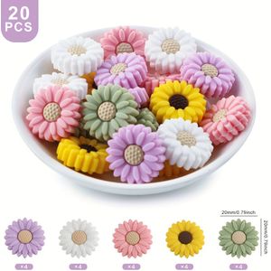 TEMU 20 Stück 20mm Gänseblümchenförmige Silikonperlen - Bunte Lose Perlen für DIY-Schmuck, Schlüsselanhänger & Bastelarbeiten - Vielseitige Stiftdekorationszubehörteile