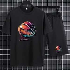 TEMU T-Shirt und Shorts Set mit Anime-Basketball- für den Sommer in Übergröße, Herrenbekleidung