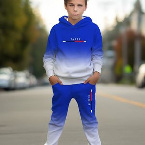 TEMU Jungenmode 3D-Druck Hoodie Sweatshirt mit Taschenhosen Coole Farbverlauf Geschenk