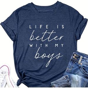TEMU Damens Lila Kurzarm-T-Shirt mit ""DAS IST BETERE mit MEINEM"" Aufdruck, Rundhalsausschnitt, Maschinenwaschbar, Passform, Ganzjahreskleidung