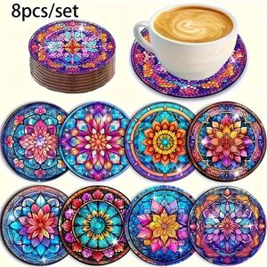 TEMU 8 Stück/Set Künstliche Diamantmalerei Untersetzer Set, DIY Mandala Muster Runde Untersetzer Set DIY Handwerk Großes Geschenk 10cm*10cm/3.94in*3.94in