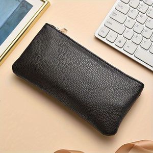 TEMU Schlanke Schwarze Kunstleder-Geldbörse - Große Kapazität, Multifunktionale Reißverschluss-Clutch mit Kartenfächern