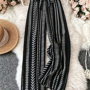 TEMU Schicke Damenhosen mit Weitem Bein in Schwarz und Weiß mit Geometrischem Muster - Lässiges Polyester, Maschinenwaschbar, Ganzjahreskomfort mit Schleifendetail