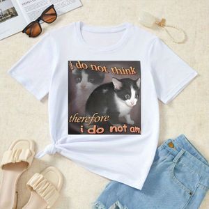 TEMU T-Shirt mit Rundhalsausschnitt und Katzen-Meme-Aufdruck, kurzärmliges Freizeitoberteil für Sommer und Frühling, Damenbekleidung