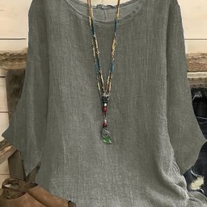 TEMU 1 Stück Damen Plus Size Casual Crew Neck T-Shirt, einfarbig Polyester Langarm Oberteil mit Regular Fit, nicht dehnbarer gewebter Stoff, Frühling/Sommer/Herbst Hemd