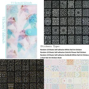 TEMU 30 Blätter Nagelkunst-Aufkleber & 1 Aufbewahrungsbuch, 3D Selbstklebende Weiße Florale Nagelaufkleber Design, Mehrfarbige Laser Goldene Nagelabziehbilder für DIY-Maniküre-Dekorationen