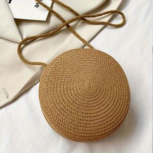 TEMU Runde Strohhandtasche für Damen, minimalistische Designtasche mit Träger, Sommerurlaub-Stil-Tasche in Weiß und Orange