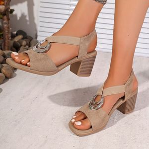 TEMU High Heels Damen Neue Sommer Mode Blockabsatz Boho Metallische Sandalen