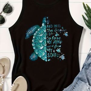 TEMU Lässiges, sportliches Tanktop im Street-Style für Damen mit Schildkröten- und Buchstaben-Print, bequemes und atmungsaktives Unterhemd mit Rundhalsausschnitt