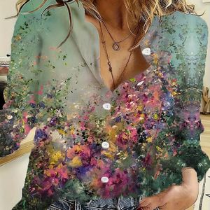 TEMU Hemd mit Blumendruck und Knopfleiste vorne, lässiges Langarmshirt für Frühling und Herbst, Damenbekleidung