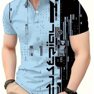 TEMU Kurzärmliges Golf-T-Shirt mit Farbblock-Musterdruck für Herren für den Sommer