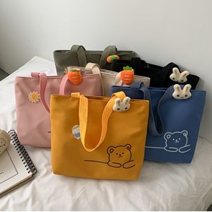 TEMU 1 Mädchen Neue Leinwandtasche, Modische Niedliche Kleine Quadratische Tasche, Einfache Leinwand College Lässige Cartoon Handtasche
