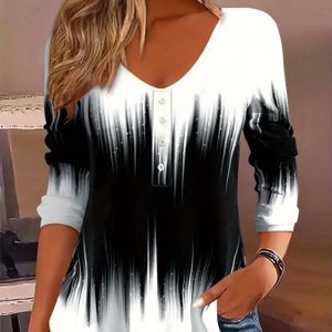 TEMU Herbstliches Rundhals-T-Shirt mit Knopfdruck und Langarm für Damen