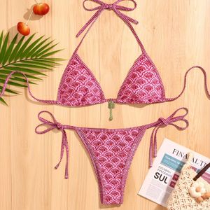 TEMU Rose Sexy Dreieck-Bikini mit Trägerband und Druckmuster