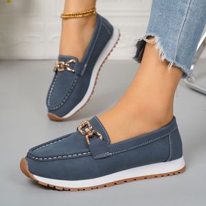 TEMU Damenmode Navyblau Penny Loafers - Weiche Sohle, Bequeme Slip-On-Mokassins mit goldenem Reißverschluss-Detail, Tragen, für lässige Kleidung, Lässige Schuhe | Elegante Loafers | Bequeme Schuhe