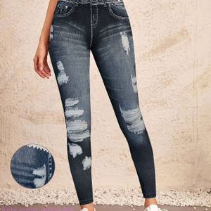 TEMU 1pc Daerling Damenmode Skinny Jeans, , Polyester Strickstoff, Druckmuster, Erwachsenen Denim-Look Hose