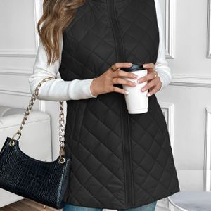 TEMU Steppweste mit Stehkragen und Reißverschluss, lässige ärmellose warme Gilet-Jacke für Herbst und Winter, Damenbekleidung